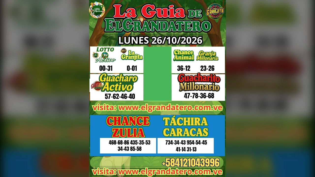 Miniatura de LUNES 26/10/2026 DATOS DE LOTERIAS Y ANIMALITOS ELGRANDATERO JOSE EREU