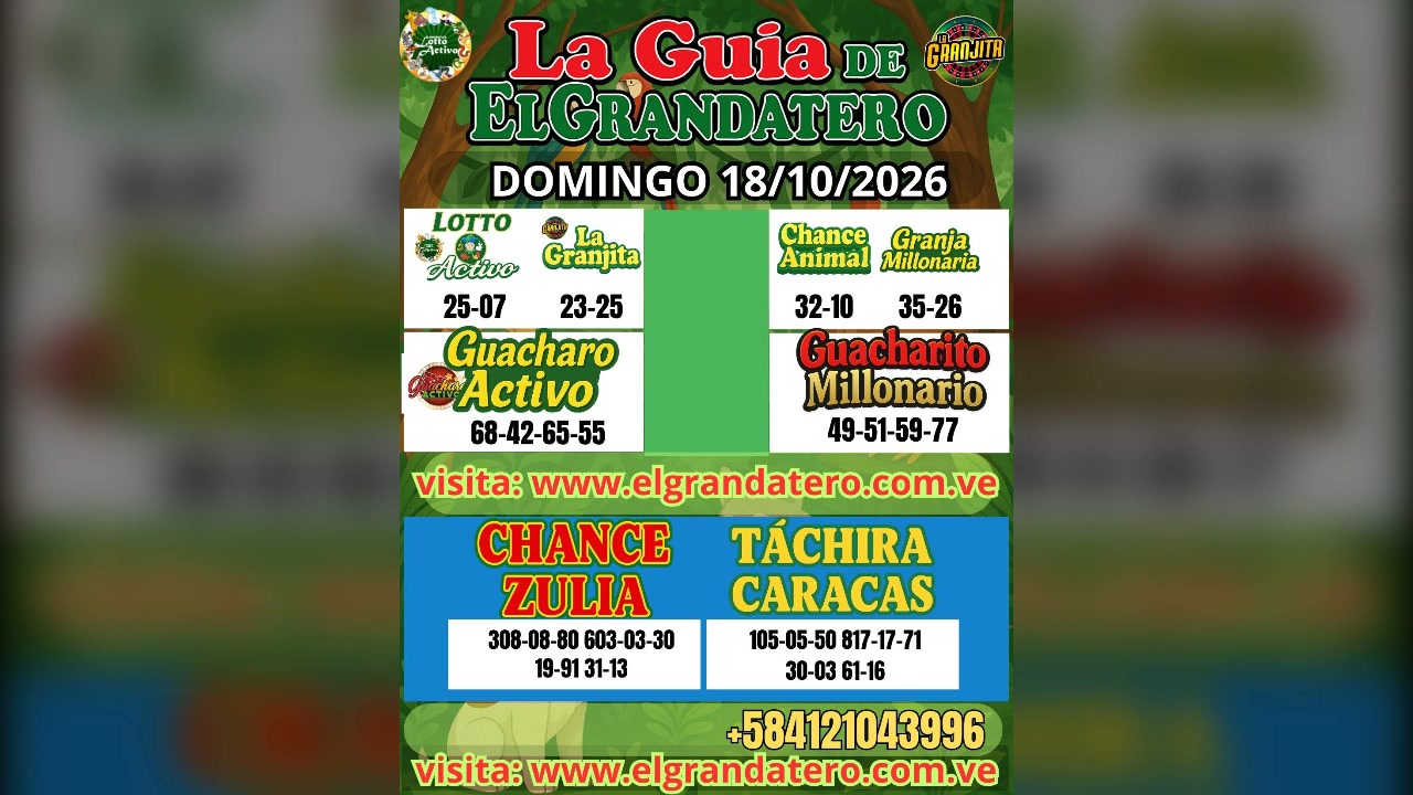 Miniatura de DATOS DE LOTERIAS Y ANIMALITOS DOMINGO 18/10/2026 ELGRANDATERO JOSE EREU