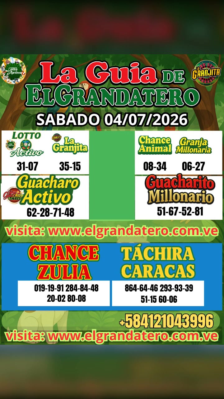 Miniatura de DATOS DE LOTERIAS Y ANIMALITOS SABADO 04/07/2026