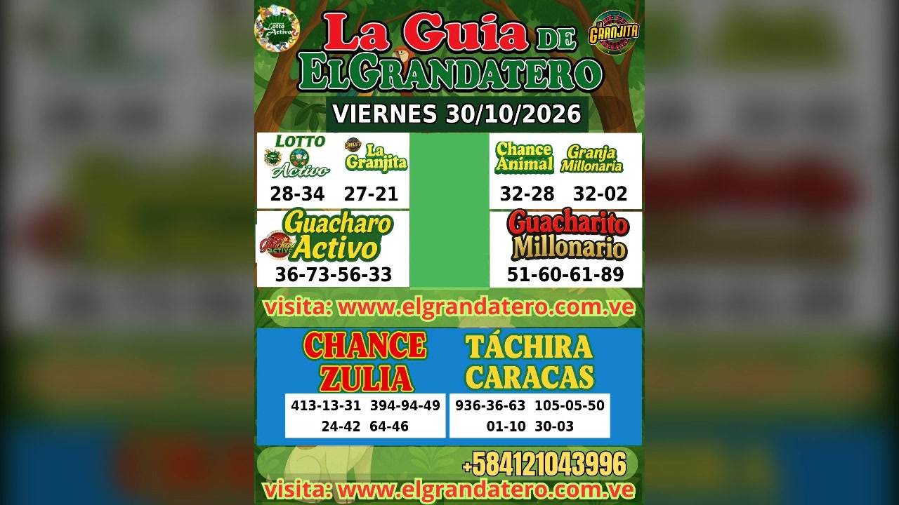 Miniatura de VIERNES 30/10/2026 DATOS DE LOTERIAS Y ANIMALITOS ELGRANDATERO JOSE EREU