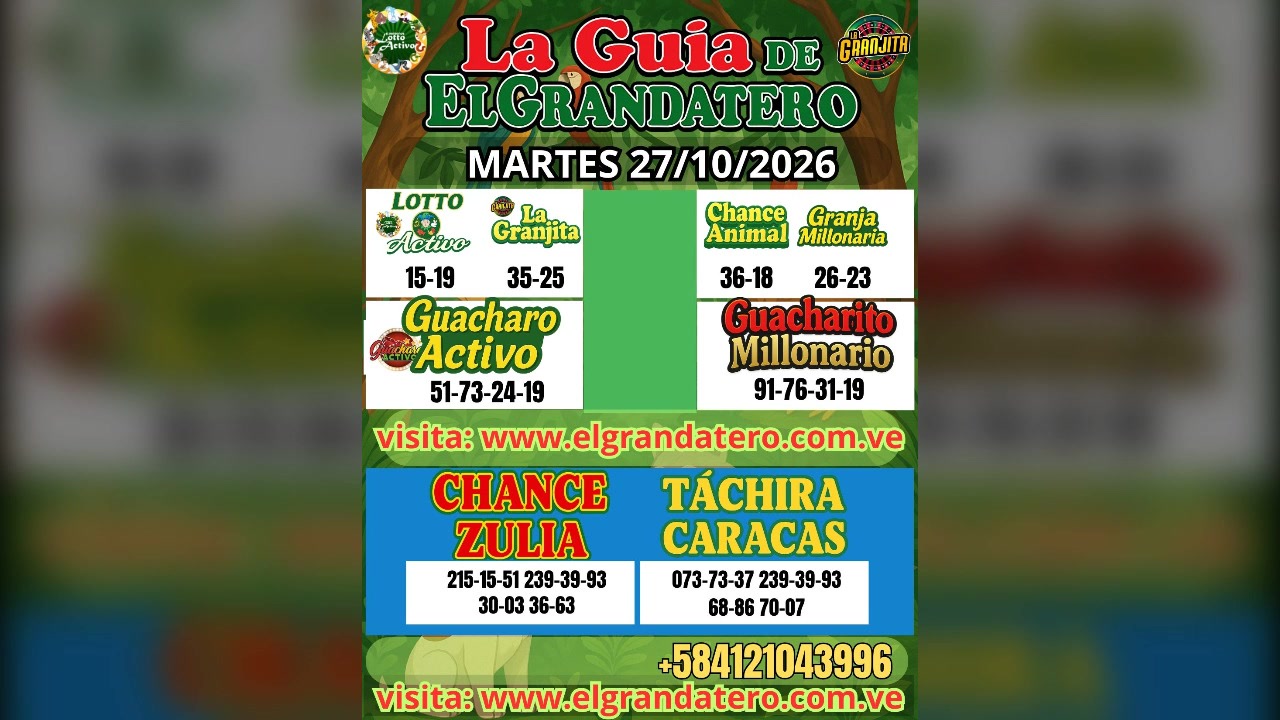 Miniatura de MARTES 27/10/2026 DATOS DE LOTERIAS Y ANIMALITOS ELGRANDATERO